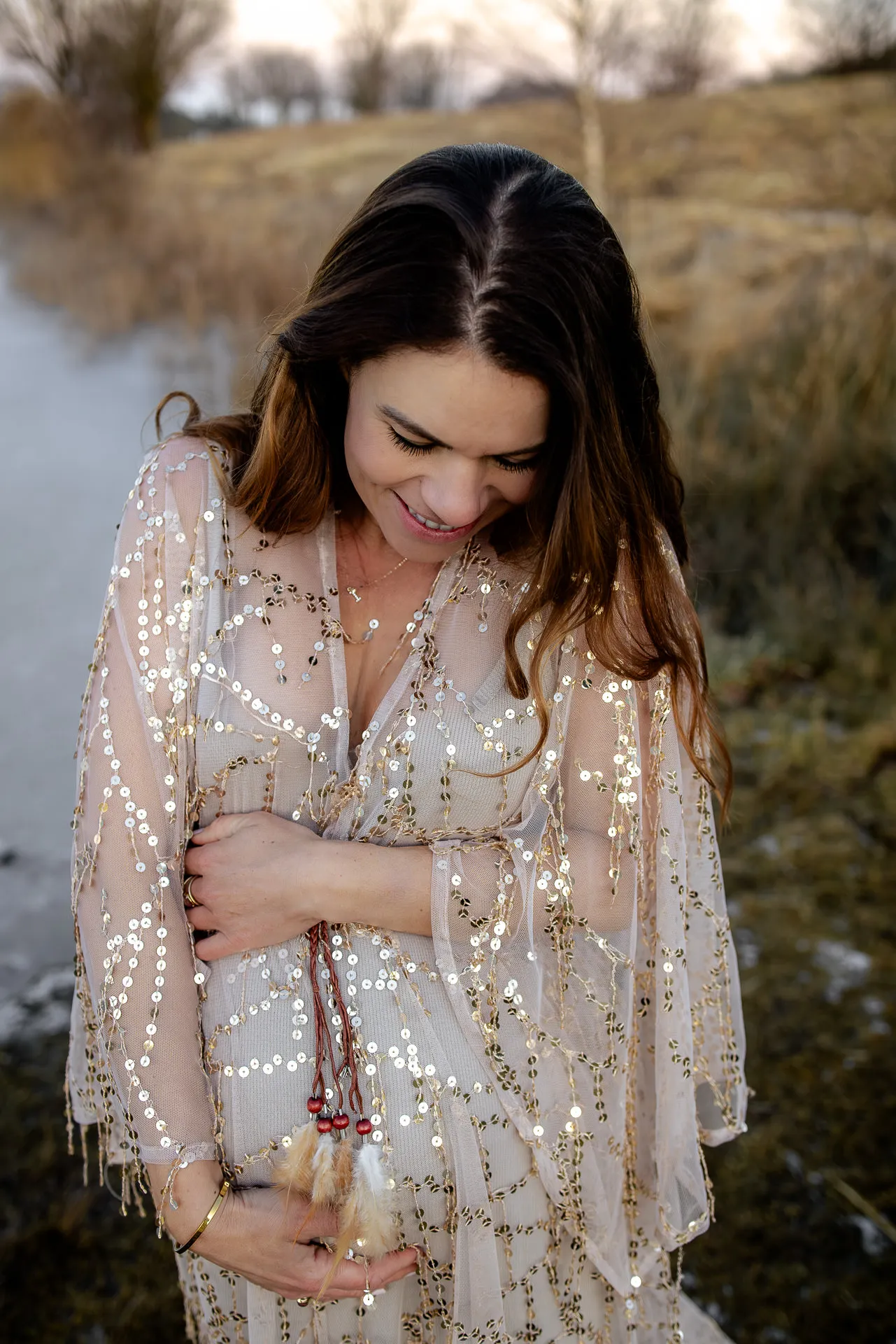 Winterliches Abendlicht Schwangerschaftsfoto München